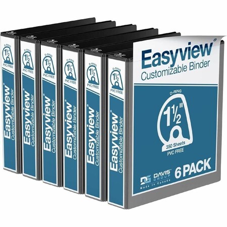 Davis Group Easyview Premium, Angle D Ring, Customizable, View Binder, (Black, 1.5"), PK6 8402-01-06