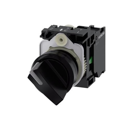 Siemens Selector switch, Illuminable 22 mm, round, plastic, black, knob, short 3SU1100-2BF10-1BA0