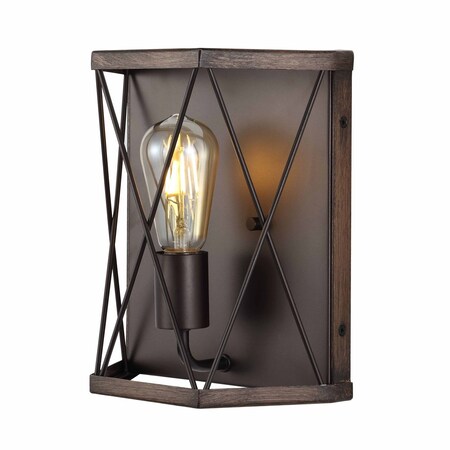 Jonathan Y Liam 8.25" 1-Light Rustic Farmhouse Iron LED Sconce, Wood Finished/Oil Rubbed Bronze JYL1309A