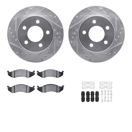 Dynamic Friction Co DFC Brake Rotor - Drilled & Slotted - Silver- Heavy Duty Brake Pad includes Hardware 7412-42029