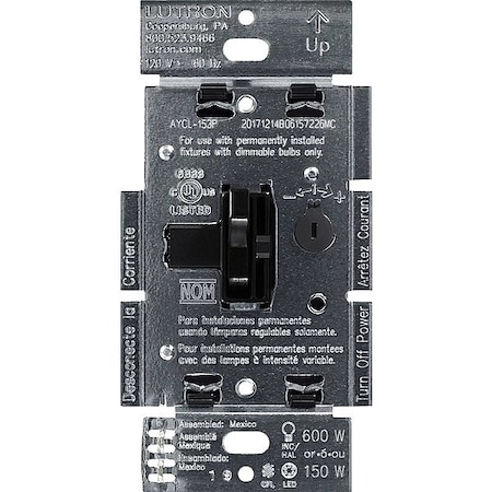Lutron Dimmers, Ariadni, CFL/LED, Black AYCL-153P-BL