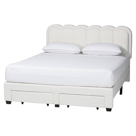 Baxton Studio Caradonna Cream Teddy-Bear Fabric Bed with Storage Drawers, Queen 266-14501-ZORO