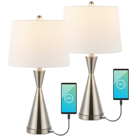 Jonathan Y Colton 26" Classic French Country Iron LED Table Lamp with USB Charging Port, Nickel, 2PK JYL4046A-SET2