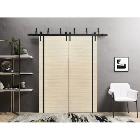 Sartodoors Barn Bypass Doors with 6.6ft Hardware, Planum 0011 Natural Veneer and Aluminum Strips, Sturdy Heavy PLANUM0011BBB-SHP-6484