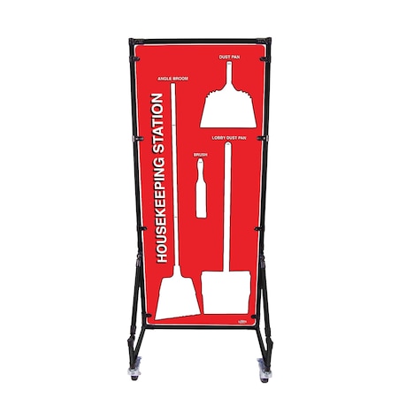 5S Supplies Housekeeping Shadow Board Broom Station V16, Red / White, Kit HSB-V16-RED/WHITE-KIT