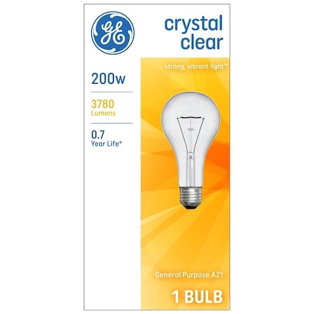 Ge Light Bulb, 200 W, A21 Lamp, E26 Medium Lamp Base, 3780 Lumens, 2800 K Color Temp, Soft White Light 16069