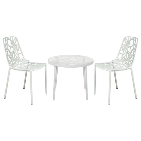 Leisuremod Devon 3-Piece Aluminum Patio Dining Set, Tempered Glass Top Table & 2 Stackable Chairs, White DT20CW