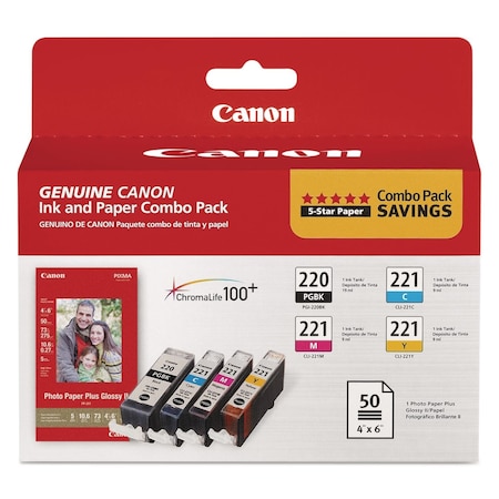 Canon Ink Cartridge, Pgi220/Cli221, 4 Color, PK4 2945B011