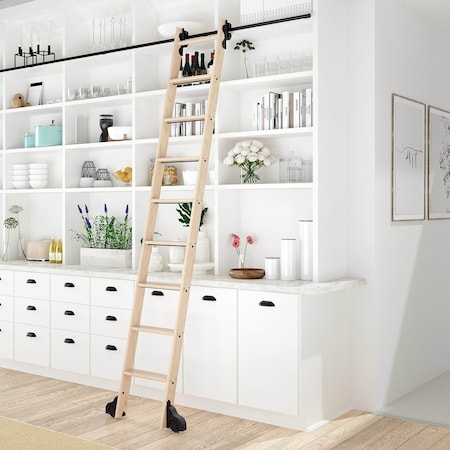 Quiet Glide 8.92 ft. Maple Sunburst Wheel Black Rolling Ladder, 12 ft. Rail QG.210-9MA-12-H.08