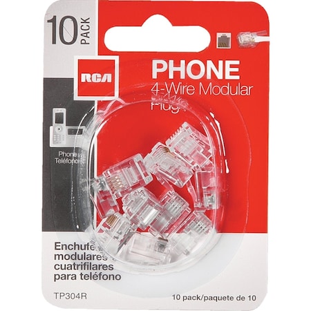 Rca Clear 4-Wire Modular Outlet Phone Plug, 10PK TP304R