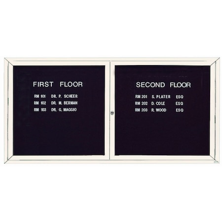 Aarco Enclosed Letter Board Directory w/ Powder Coated White Aluminum Frame, 36''Hx72''W, 2 Doors ADC3672W