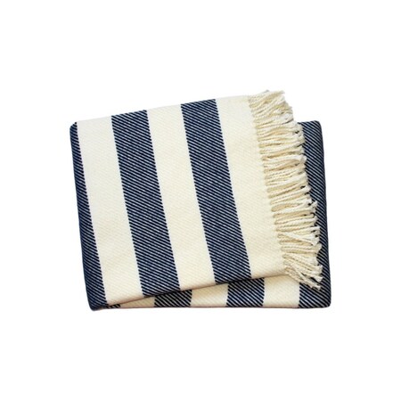 Homeroots 55" X 70" Blue And Cream Striped Cotton Plush Throw Blanket 475716
