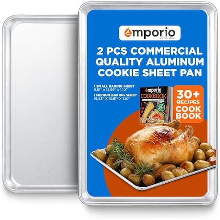 Emporio Kitchen Baking Pan Set, Small and Medium Aluminum Cookie Sheet Pan, 9in. x 13in. and 10.5in. x 15in. EMPKSST22X