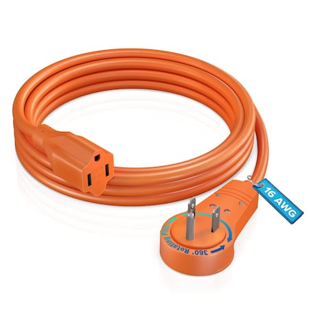 Maximm 6ft 16AWG 360 degrees Flat Plug Extension Cord, 3-Prong Grounded, UL, Orange ADW-360-3106-O