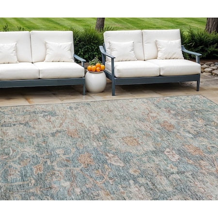 Homeroots 8' X 10' Green Blue And Gray Oriental Washable Indoor Outdoor Area Rug 587437