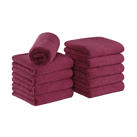 Arkwright Home Coral Fleece Salon Towel 16x27 Burgundy - Pack of 10, 10PK PNP915117BU