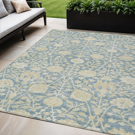 Homeroots 5' X 8' Sky Blue And Beige Floral Washable Indoor Outdoor Area Rug 603450