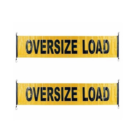 Mytee Products 18in x 84in Reflective Oversize Load Sign Banner for Trucks, Trailer w/Bungee, 2PK WLS-B-REFx2