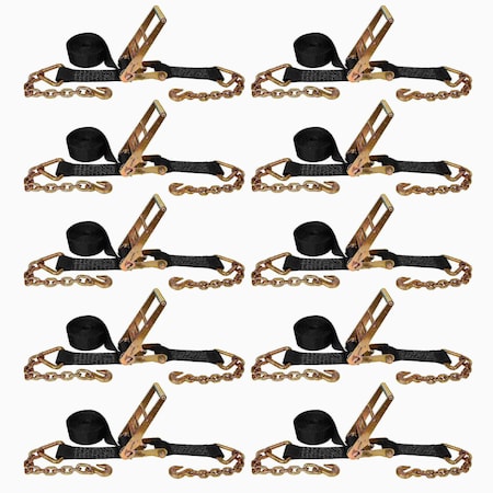 Tie 4 Safe 3'' x 30' Ratchet Strap w/ Chain Extension. WLL: 5,400 LBS Black, 10PK RT20R-1530-F87-BLK-C-10