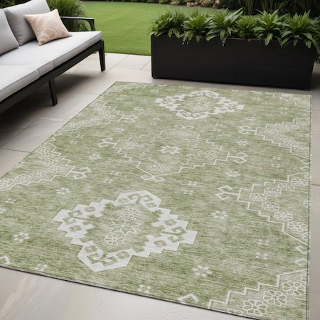 Homeroots 5' X 8' Artichoke Green Beige And Ivory Medallion Washable Indoor Outdoor Area Rug 589021