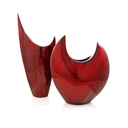 Homeroots 14" Red Striped Aluminum Table Vase 568893