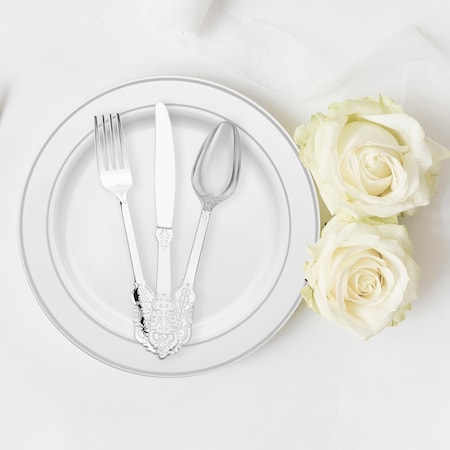 Smarty Had A Party Shiny Baroque Silver Plastic Forks (600 Forks), 600PK 7955-SBQ-CASE