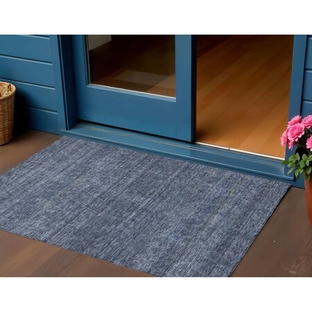 Homeroots 3' X 5' Navy Blue And Ivory Geometric Washable Indoor Outdoor Area Rug 605590