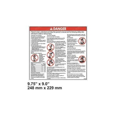 Genie REPLACEMENT DECAL, DANGER GENERAL SAFETY 1000042GT