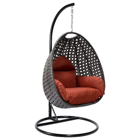 Leisuremod Charcoal Wicker Hanging Egg Swing Chair with Cherry Cushions ESCCH-40CHR