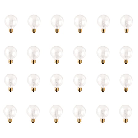 Bulbrite Incandescent Dimmable 25W Globe G25 Bulbs, Clear Glass, Medium E26 Screw Base, 2700K, 24PK 861093