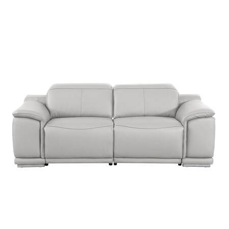 Homeroots 76in Light Gray and Silver Italian Leather Power Reclining Loveseat 720518