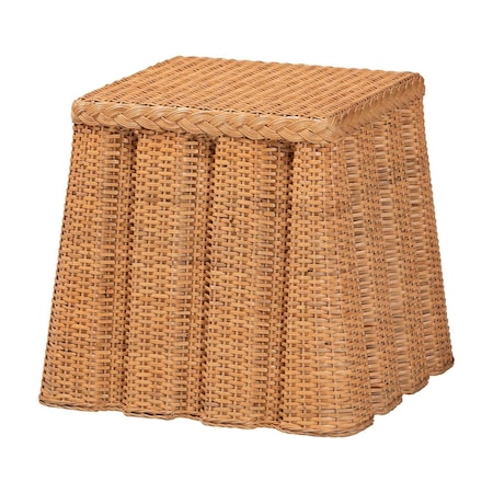 Bali & Pari Andrea Natural Rattan End Table - Handwoven Wicker Accent Table with Pleated Skirt, Boho Side Table 267-14598-ZORO
