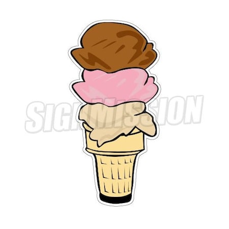 Signmission Ice Cream Triple Scoop, 12 Inch, Decal D-Ice Cream Triple Scoop