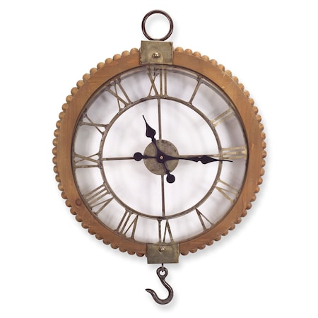 Homeroots 22"  Natural Solid Wood and Metal Analog Round Wall Clock 516211