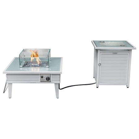 Leisuremod Walbrooke Patio Square Fire Pit and Tank Holder with Slats Design, White WWS-27-20-GL