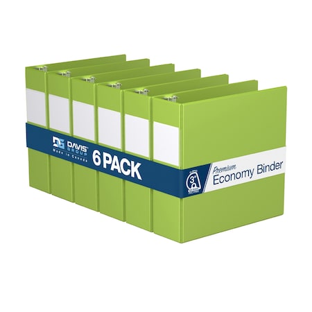 Davis Group Premium Economy, Angle D Ring, Binder, (Lime Green, 3"), PK6 2305-24-06
