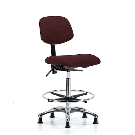 Blue Ridge Ergonomics Chair, Fabric, Hi Bench, Chr CF Glides, Bur, No Arms, 26" to 35-1/2" Height, Burgundy BR-FHBCH-CR-T0-A0-CF-RG-F41