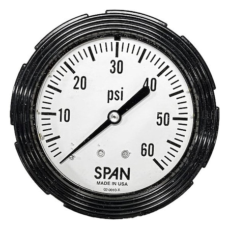 Span Industrial Pressure Gauge, 1/4 in NPT, Center Back Location LFC210-60-PSI-G-CERT