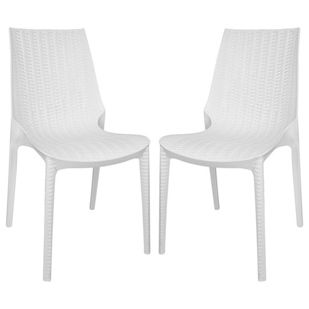 Leisuremod Kent Outdoor Dining Side Chair, White, 2PK KC19W2