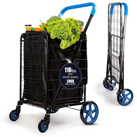 Serenelife Large Folding Utility Shopping Cart with Removable Liner SLSPCART50