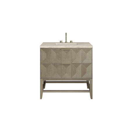 James Martin Vanities Emmeline 36" Single Vanity, Pebble Oak, w/ 3 CM Tajnar Eclos Top D100-V36-PBO-3TJR