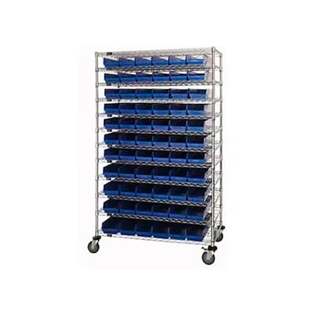 Global Industrial Chrome Wire Shelving with 176 4"H Plastic Shelf Bins Blue, 72x14x74 269049BL