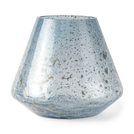 Homeroots 7" Blue Seeded Glass Round Table Vase 608368