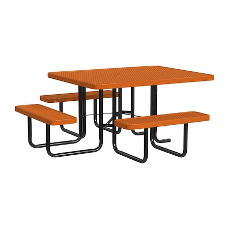 Leisure Craft 46" Square ADA Accessible Outdoor Picnic Table with 3 Bench Seats, Orange T46SQP-ADA-ORANGE