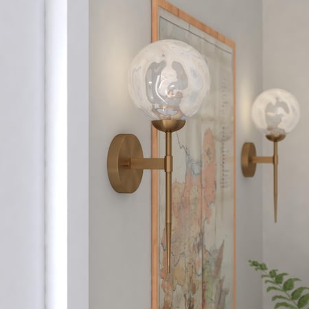 Vaxcel Olson 1 Light Brass Mid-Century Modern Wall Sconce Clear Globe Glass W0353
