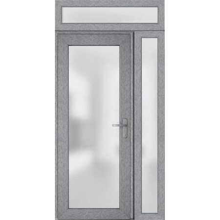Vdomdoors Front Exterior Prehung FiberGlass Door Frosted Glass / Manux 8102 Grey Ash / Sidelight and Transom MANUX8102EXD-SS-W30+12 x H80+14-LH