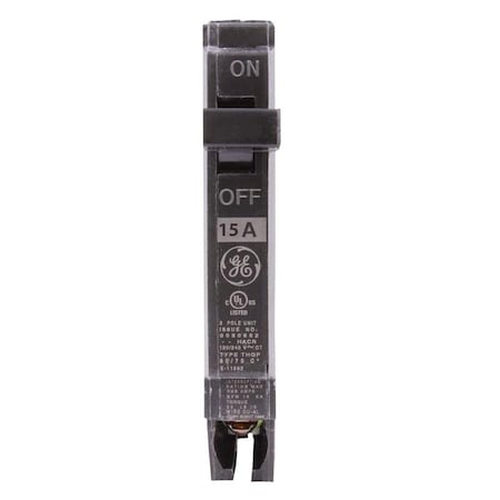 Ge Industrial Solutions Circuit Breaker, THQP Series, 15A, 1 Pole, 120/240V AC, 10kA at 120/240V AC THQP115