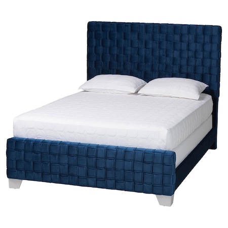 Baxton Studio Emlyn Glam and Luxe Navy Blue Velvet Fabric Queen Size Panel Bed 251-13772-ZORO