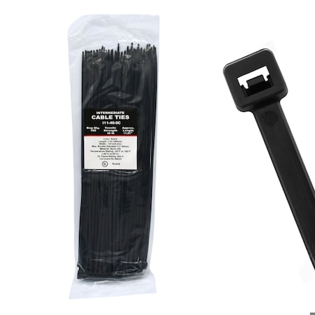Cable Ties Unlimited Cable Tie, 11 in L, 40 lb Strength, 3.2 in Max Bundle Dia, Nylon 6/6, UV Resistant, Black, 100PK I11-40-0C