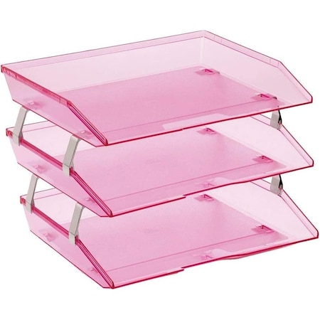 Acrimet Facility 3 Tier Letter Tray Side Load Letter Size Desktop File Organizer Plastic Clear Pink 255.8